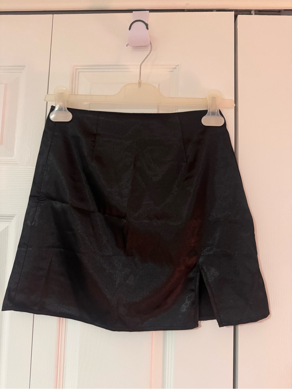 SHEIN Black Faux-Leather Mini Skirt with Front Slit